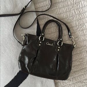 Brown Patent Leather Convertible Crossbody Bag